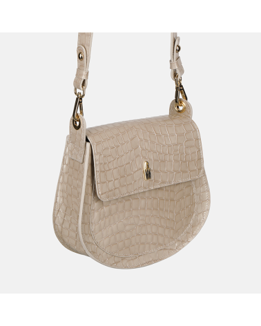 DOROTI - Beżowa lakierowana listonoszka skórzana