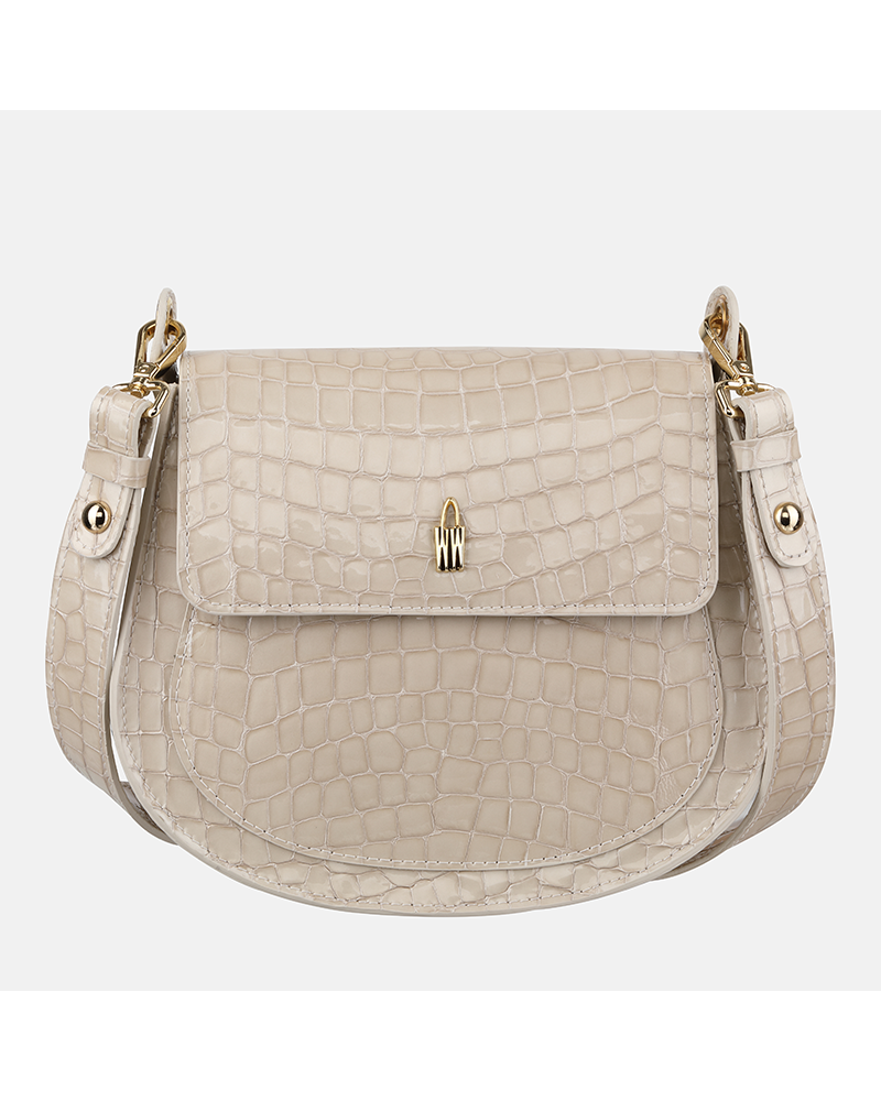 DOROTI - Beżowa lakierowana listonoszka skórzana