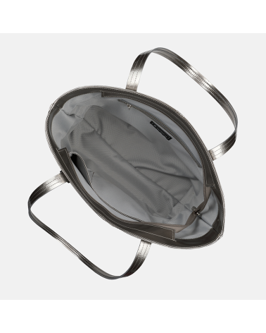 Srebrna duża torebka skórzana Shopper z połyskiem