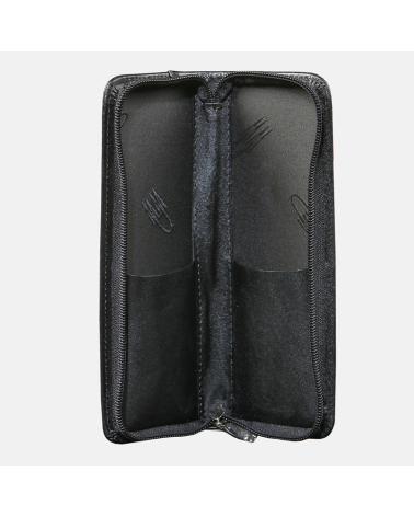 Praktyczny pionowy czarny piórnik skórzany zapinany na zamek