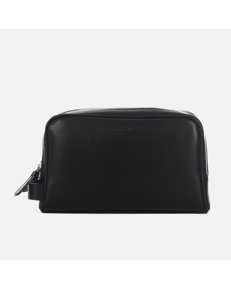 Czarna dwukomorowa podróżna kosmetyczka skórzana męska