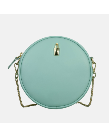 Okrągła mała torebka ze skóry naturalnej w kolorze miętowym Bella