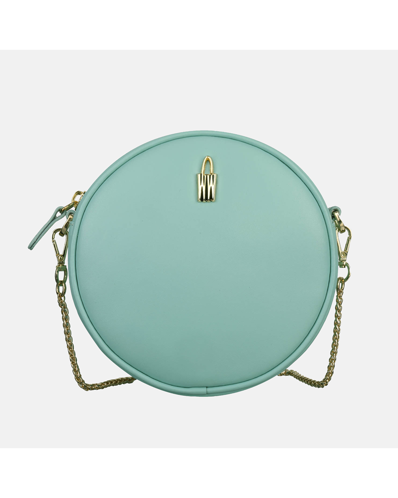 Okrągła mała torebka ze skóry naturalnej w kolorze miętowym Bella