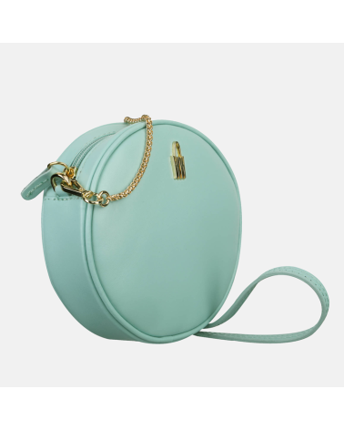 Okrągła mała torebka ze skóry naturalnej w kolorze miętowym Bella