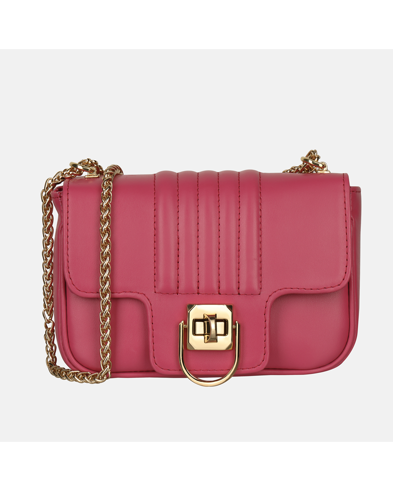 Elegancka różowa torebka ze skóry naturalnej na łańcuszku