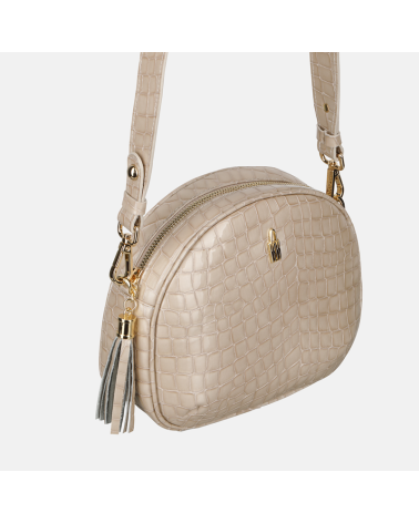 Beżowa lakierowana torebka z fakturą krokodyla typu crossbody