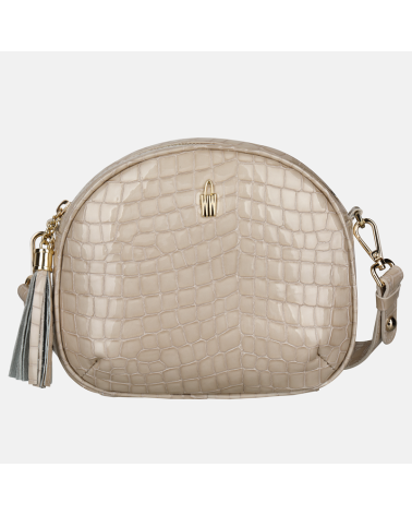 Beżowa lakierowana torebka z fakturą krokodyla typu crossbody