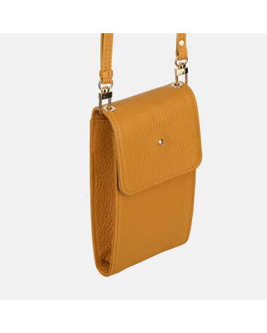 RUBY - Żółta torebka na smartfon skórzana