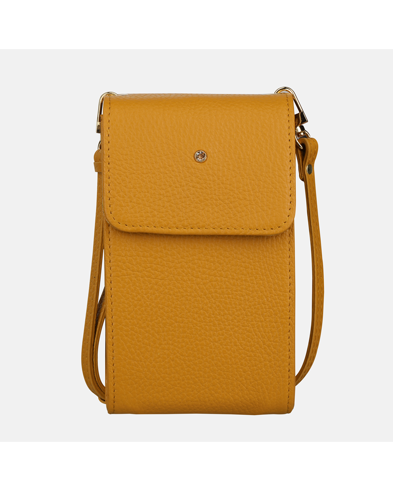 RUBY - Żółta torebka na smartfon skórzana