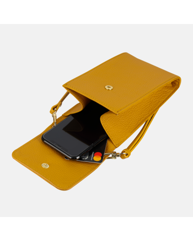 RUBY - Żółta torebka na smartfon skórzana