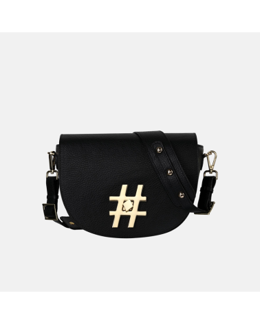 Mała torebka crossbody ze skóry w kolorze klasycznej czerni z biżuteryjną aplikacją