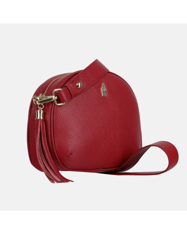 Okrągła mała czerwona torebka skórzana listonoszka