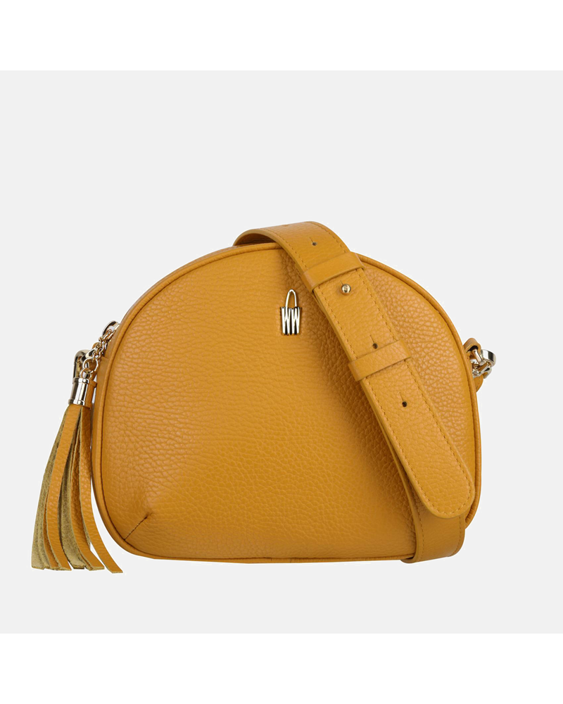 Mała torebka żółta skórzana typu crossbody
